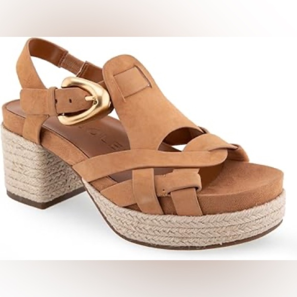 🌞 AEROSOLES Chatham Espadrille Block Heeled Platform Sandals in Tan Suede